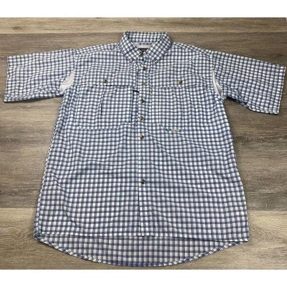 Drake Waterfowl Shirt Mens Small Blue Checkered Short Sleeve Vented Breathable - Picture 2 of 12